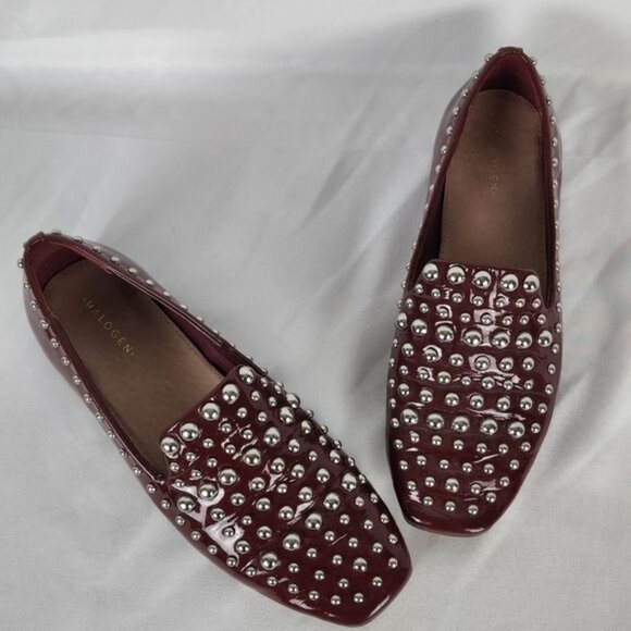 Halogen Kaylee Studded Genuine Leather Slip On Burgundy Loafers Women's Size 6 M - Picture 4 of 14